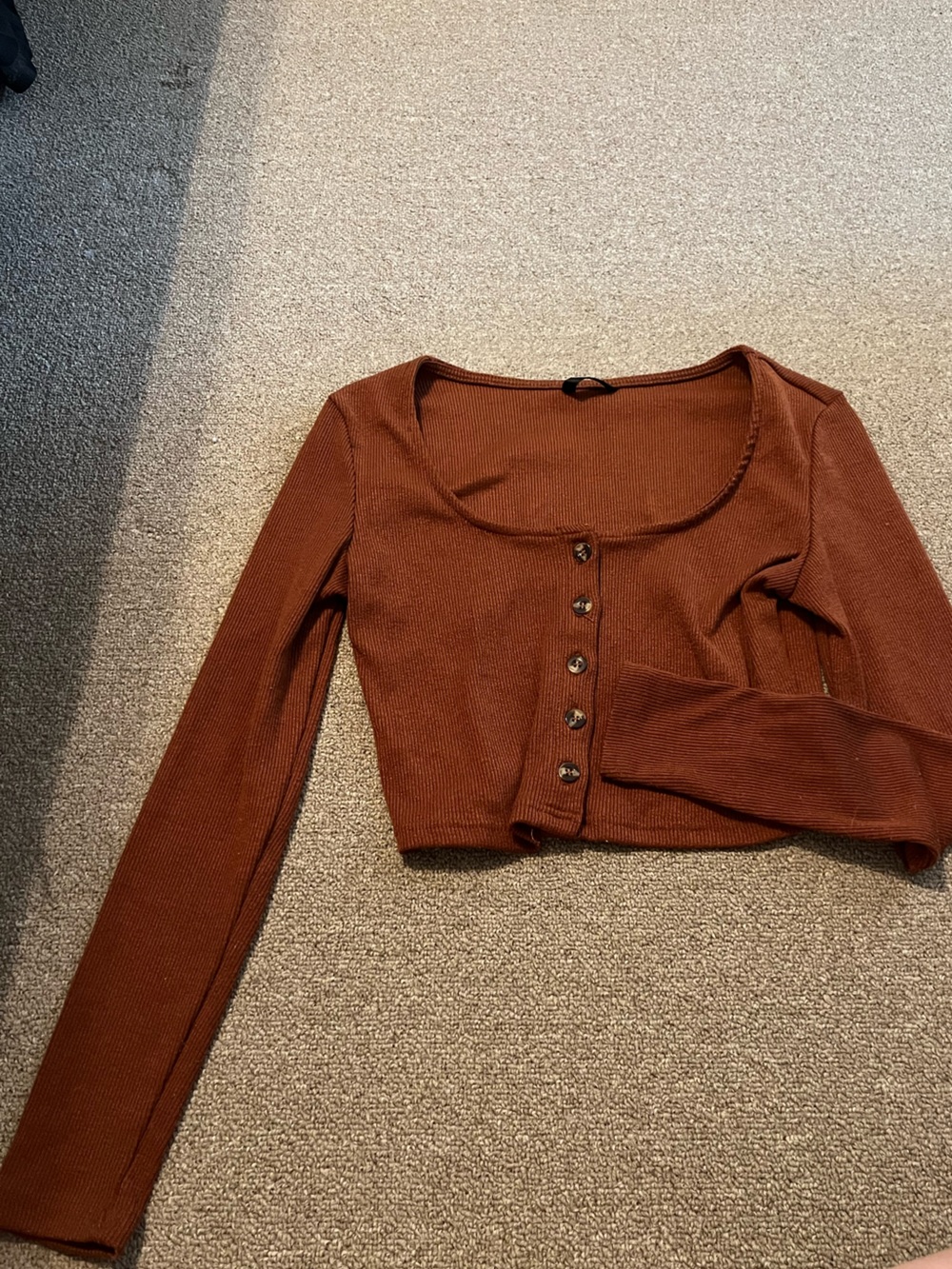 Ribbed Button-Front Crop Top in Rust